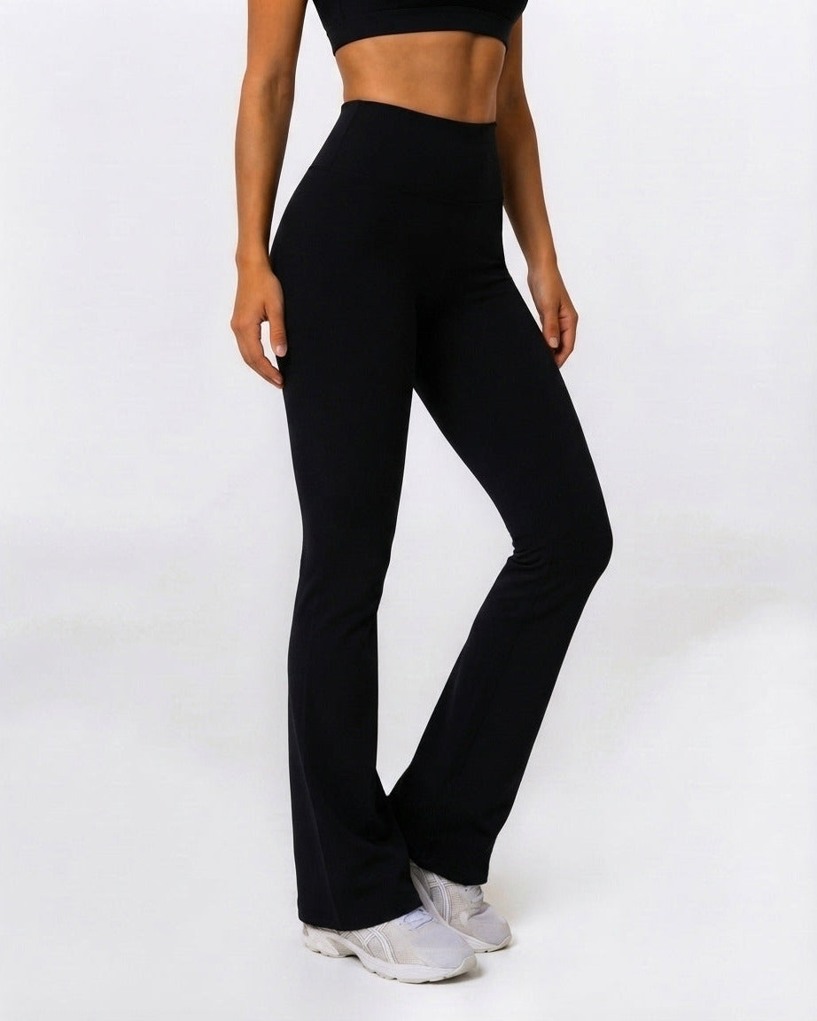 Gymathlete Pulse Flared Leggings in black – high-waisted flared gym leggings for women, front view