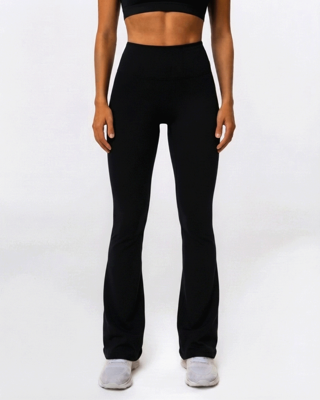 Gymathlete Pulse collection in black — Flared Leggings, Shorts and Crop Top, designed in Stockholm