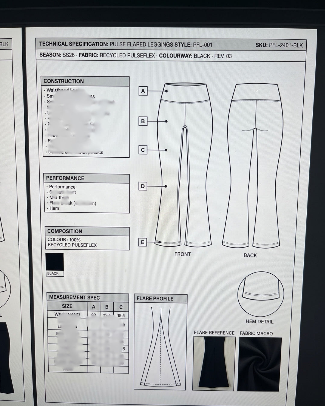 Gymathlete Pulse Flared Leggings tech pack with flare profile, hem detail and recycled PulseFlex composition